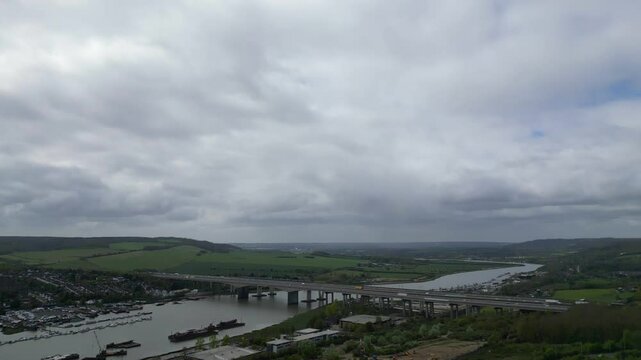 Aerial View of Strood Town of Rochester, Kent, England United Kingdom. April 20th, 2024