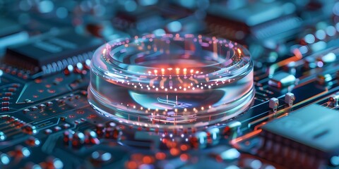 Hightech diaphragm manages data flow with holographic technology for information intake. Concept Diaphragm, Holographic Technology, Data Flow Management, High-Tech Innovation