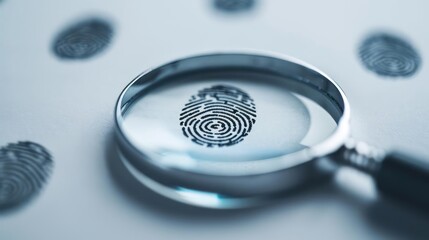 A detailed image of evidence with fingerprint icons and a magnifying glass, isolated on a clean backdrop with room for text