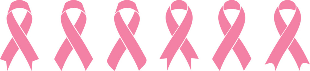Pink ribbon icon set, Breast cancer awareness ribbons isolated on white background, Vector illustration.