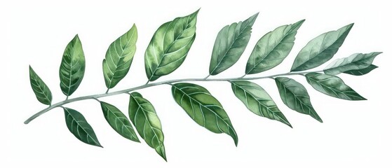 A detailed watercolor clipart of an ash leaf with multiple leaflets, perfect for a botanical illustration on a white backdrop