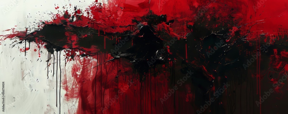 Poster abstract painting using red and black paint, mixing different tones and shades creating gradients an