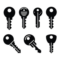 Different modern and antique key silhouettes flat vector illustration isolated on white background