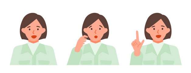 Working Woman. Concept for Problem Solving. Woman cartoon character. People face profiles avatars and icons. Close up image of Problem Solving Woman.