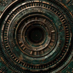 A vibrant depiction of a vintage teleportation portal with swirling digital patterns and oldfashioned mechanical parts, isolated with ample room for text on a clean background