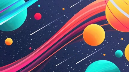 Naklejka premium A vibrant depiction of astronomy with planets, stars, and galaxies, isolated with ample room for text on a clean backdrop