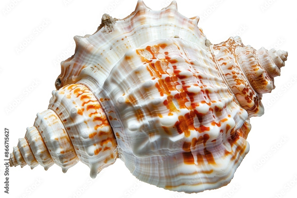 Poster a close-up image of a beautiful sea shell on a white background