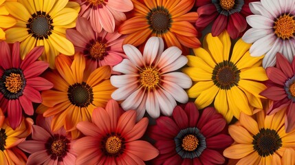 Fototapeta premium A vibrant depiction of gazania flowers with their bold, colorful petals, perfect for a floral banner with ample copy space