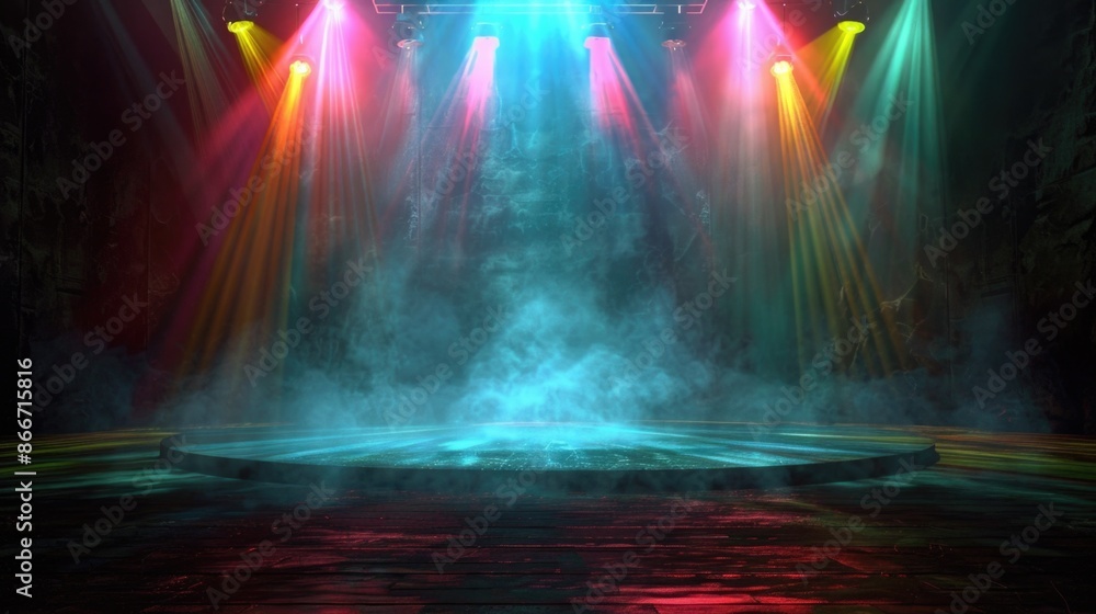 Poster a stage lit up with various light sources and effects