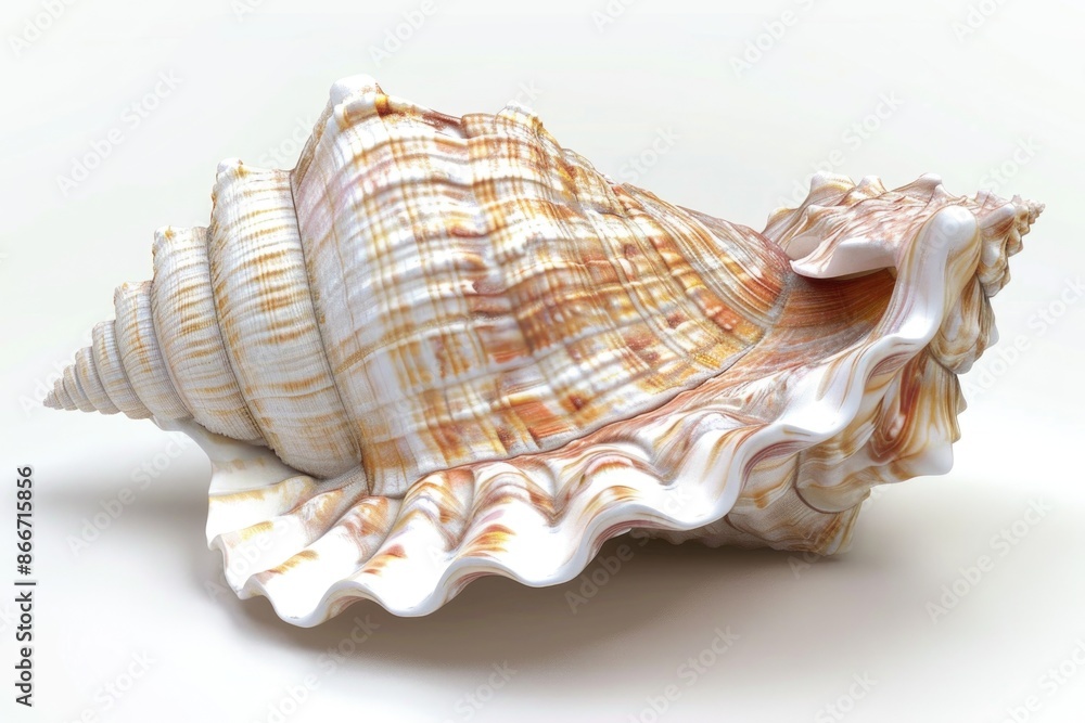 Aufkleber a single shell photographed from above on a white background