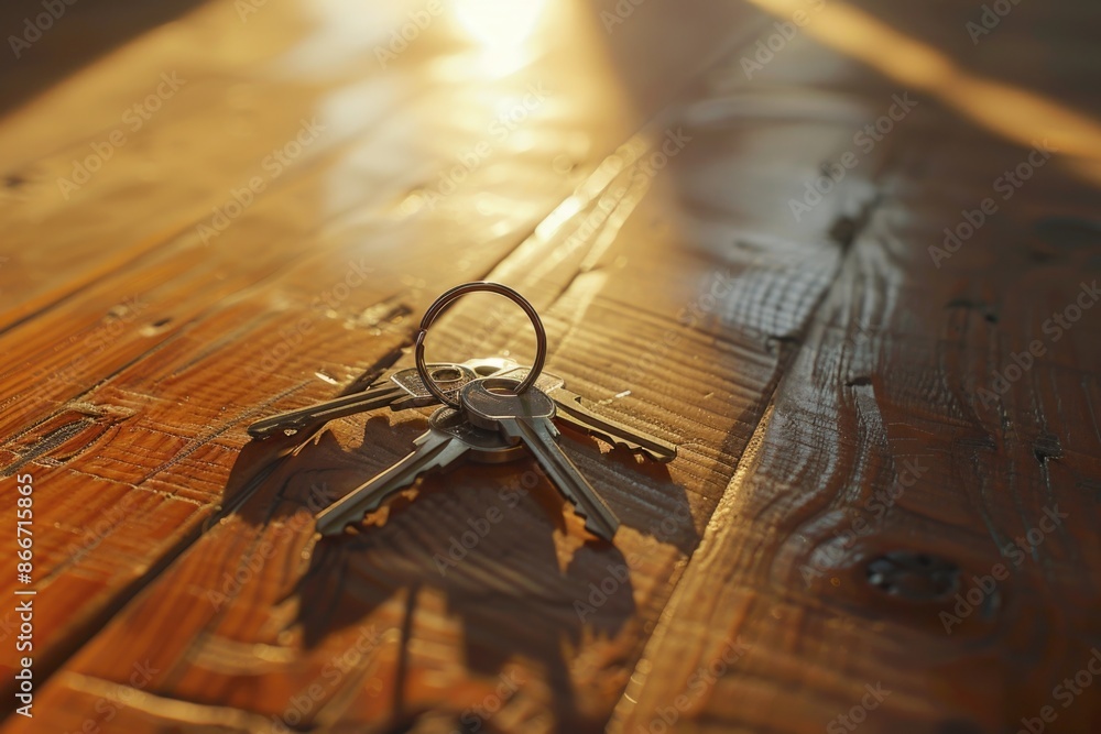 Poster a collection of keys arranged neatly on a wooden surface