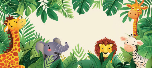 A vibrant depiction of zoology with diverse animal species and habitat illustrations, perfect for a wildlife banner with ample copy space
