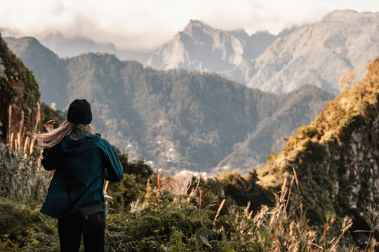 Views from Cabo de Larano viewpoint and Vereda do Larano coastal hiking trail. Cliffs atlantic ocean and tropical mountains vegetation. Madeira island in Portugal