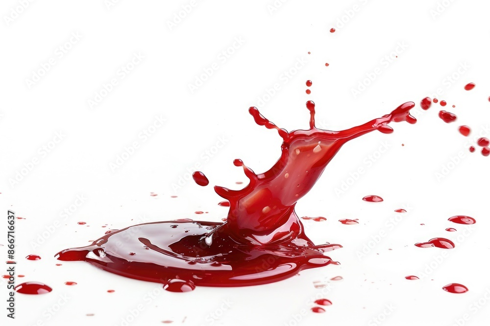 Poster A small amount of red liquid spilled onto a white surface, with a sharp focus on the color and texture