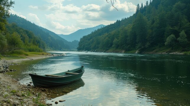 Ideal spot for fishing and rafting with Eastern European scenery and space for text