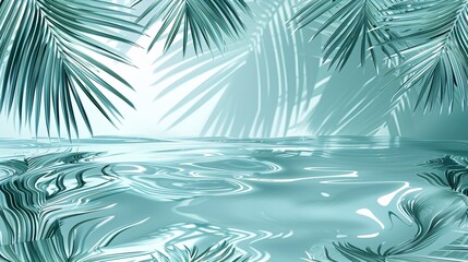 Palm leaf shadows on blue water for tropical summer background.