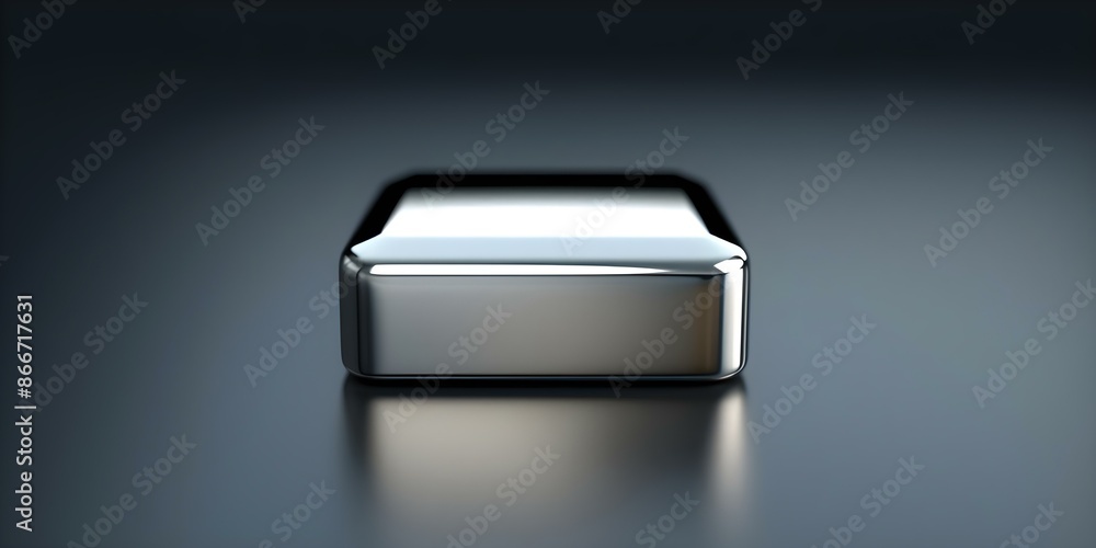 Poster 3d silver rectangle button with golden metallic texture elegant design for web. concept web design, 