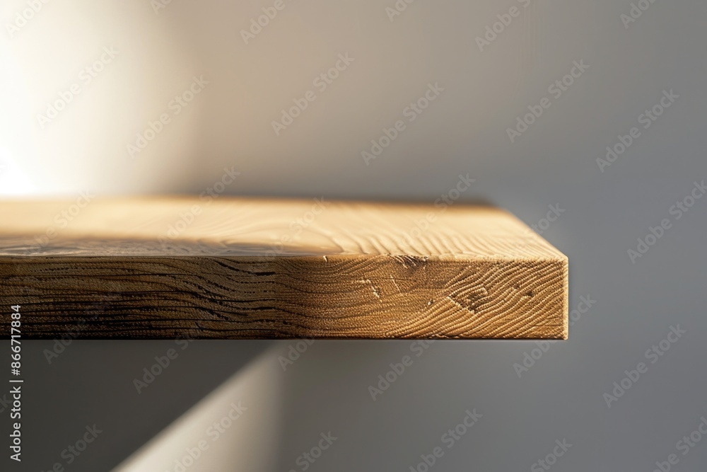 Poster close-up shot of a wooden plank on a table, showcasing the texture and grain pattern