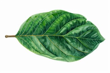 A watercolor image of a magnolia leaf with its broad, glossy surface, perfect for a botanical illustration on a white backdrop
