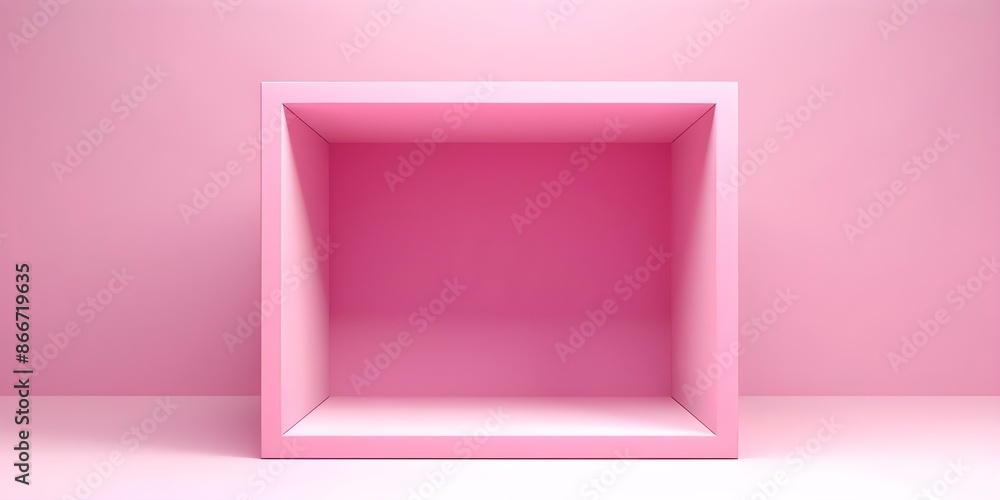 Poster create a 3d pink square rectangle box render for display. concept 3d rendering, pink square rectangl