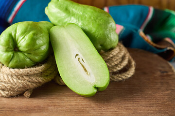 Harvested Chayote Squash, on a Farm Table