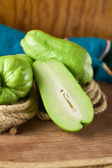 Sliced Green Chayote Ready for Cooking