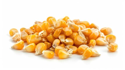 Fototapeta premium Fresh corn piled high on a clean white surface, ready for use or display