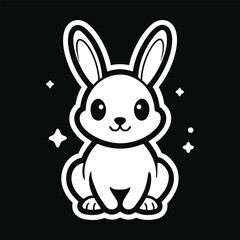 Obraz premium cute cheerful white cartoon rabbit bunny with stars minimal vector animal design on black background