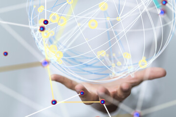 Global network. Blockchain. 3D illustration. Neural networks and artificial intelligence. Abstract