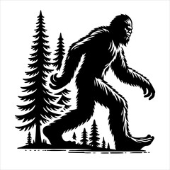Bigfoot silhouette vector. Bigfoot silhouette isolated on a white background. Bigfoot silhouette t-shirt design Vector illustration.