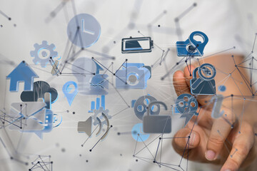 Neural network 3D illustration. Big data and cybersecurity