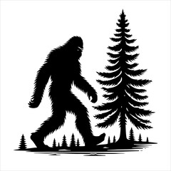 Fototapeta premium Bigfoot silhouette vector. Bigfoot silhouette isolated on a white background. Bigfoot silhouette t-shirt design Vector illustration.