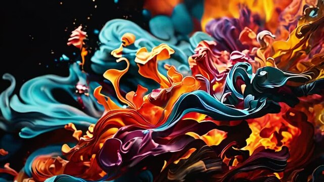 混沌とした煙と炎が踊る 鮮やかな色彩の映像