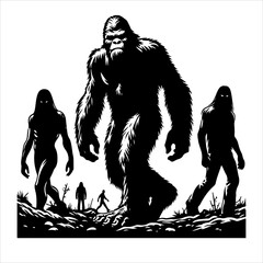 Bigfoot silhouette vector. Bigfoot silhouette isolated on a white background. Bigfoot silhouette t-shirt design Vector illustration.