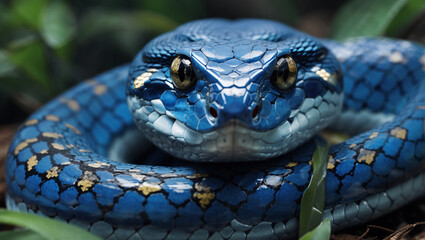 close up of a black and white rattlesnake