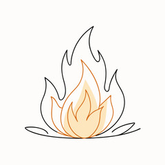 Continuous single line bonfire drawing and outline fire concept art illustration  (15)