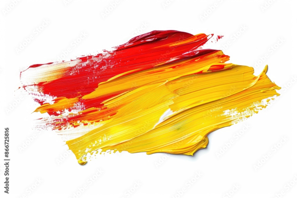 Poster a close-up shot of a paintbrush with yellow and red strokes, perfect for art or design projects