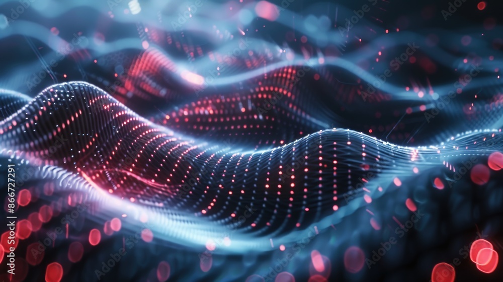 Poster computer-generated wave of light, used in futuristic or sci-fi backgrounds