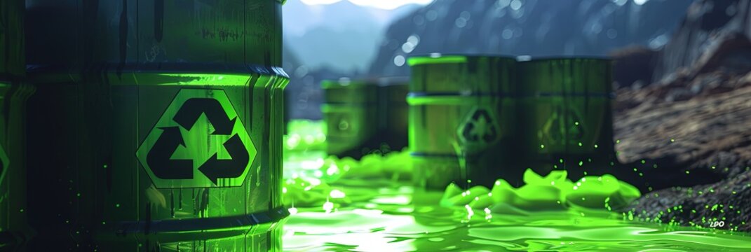 hazardous toxic waste - green ooze and slimy sludge in barrels. waste from industrial production