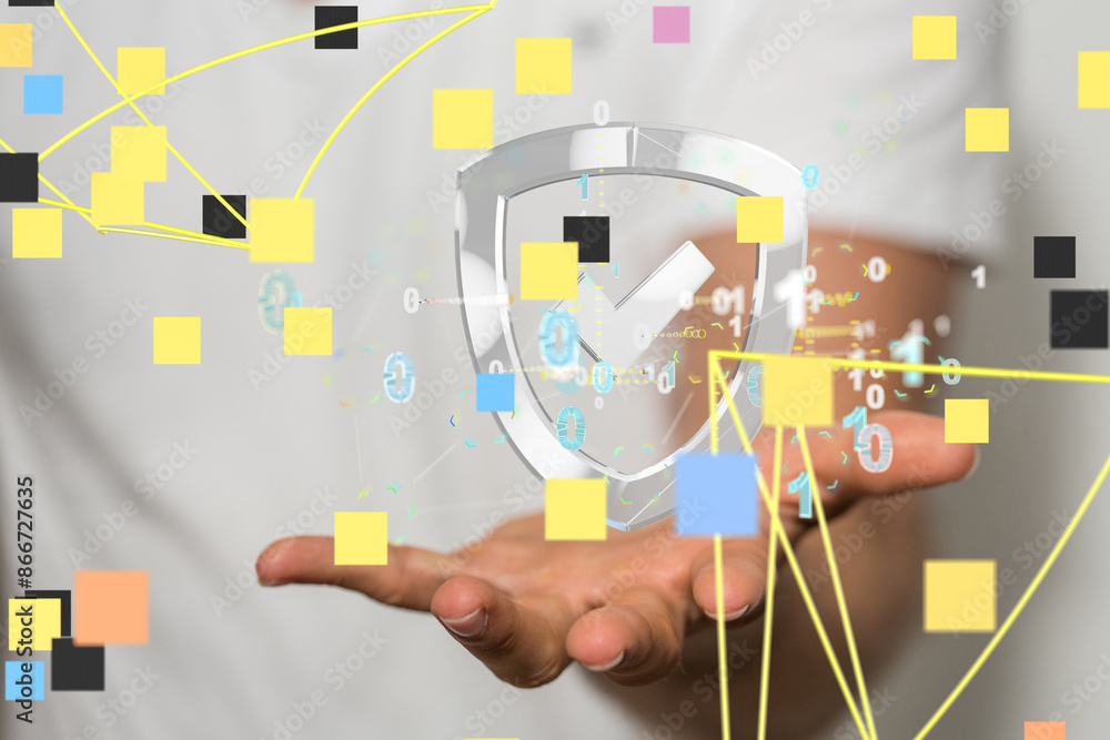 Poster cybersecurity and information or network protection 3d