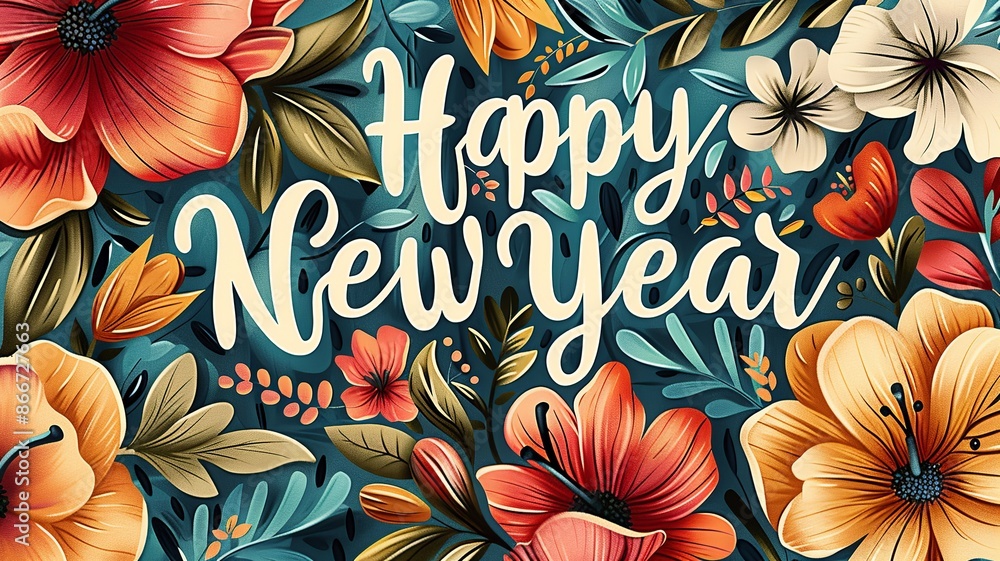 Poster create a cheerful new year's card layout featuring the phrase 