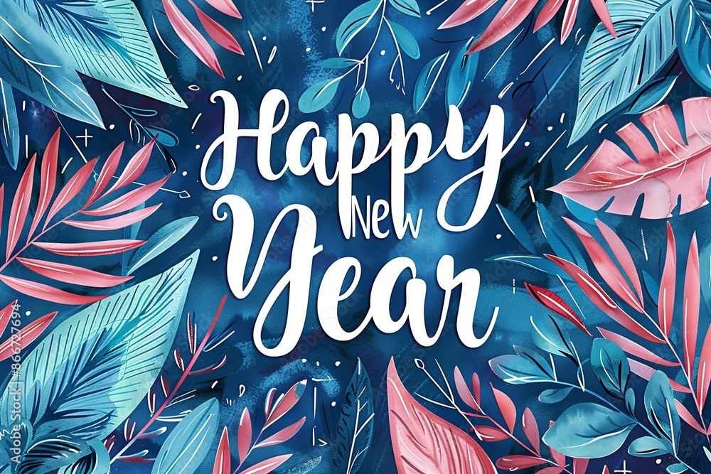 Poster create a cheerful new year's card layout featuring the phrase 
