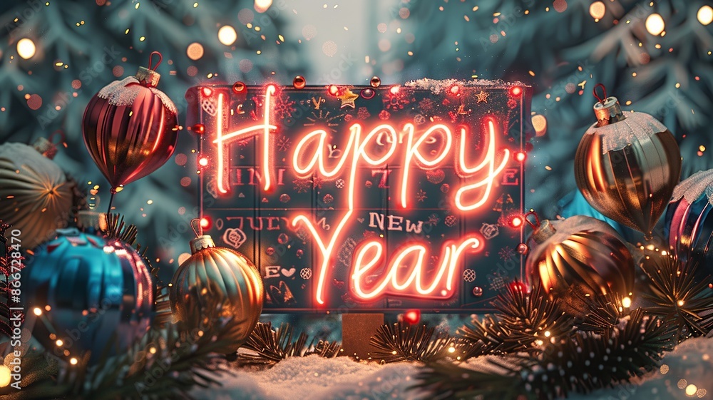Poster create a cheerful new year's card layout featuring the phrase 