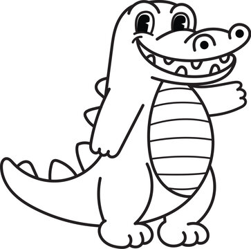 Bold line drawing crocodile with editable stroke thickness for coloring page for kids. Vector illustration.
