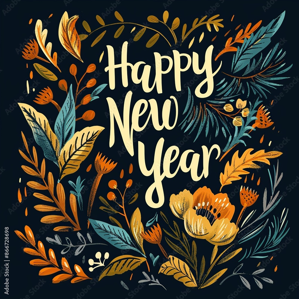 Poster create a cheerful new year's card layout featuring the phrase 