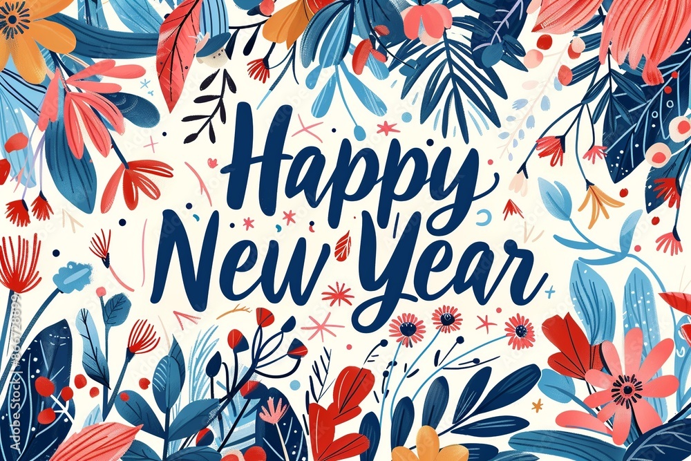 Poster create a cheerful new year's card layout featuring the phrase 
