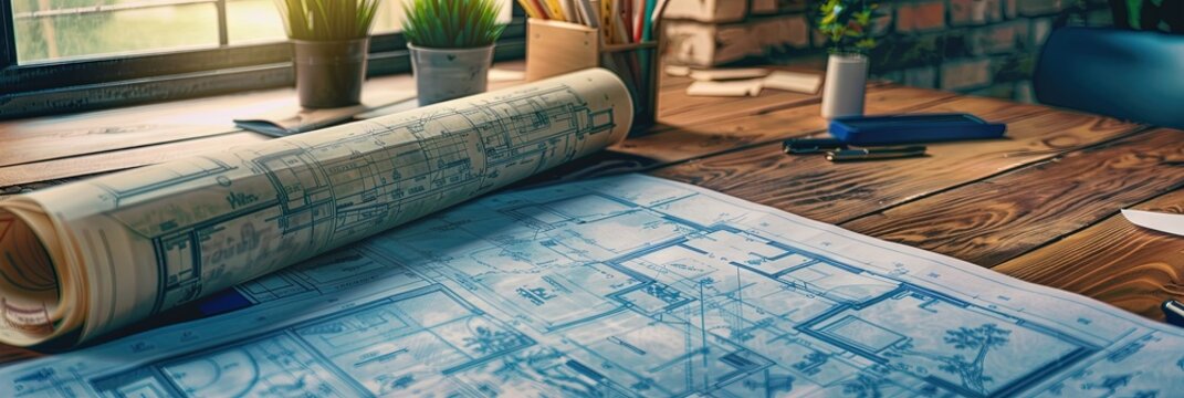 home office design concept with half real photo and half interior designer schematics