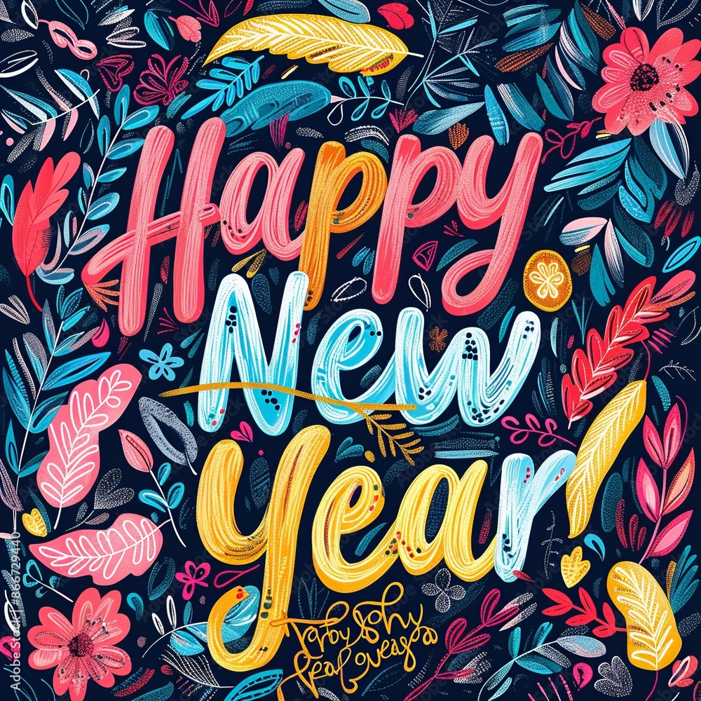 Poster create a cheerful new year's card layout featuring the phrase 