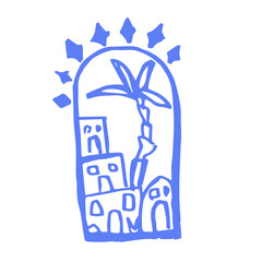 Hand drawn Doodle Vector Euro minimal Abstract Trending art motifs eurosummer cute Mediterranean sketch fashion 