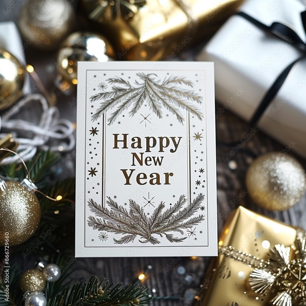 Poster create a cheerful new year's card layout featuring the phrase 